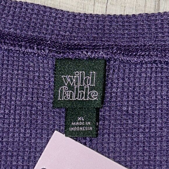 Wild Fable Women’s XL Purple Cropped Waffle Knit Thermal Long Sleeve Top NWT - Picture 3 of 16